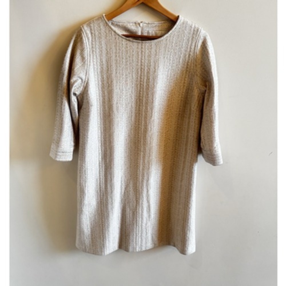 Caroline Rose Dress Small Cream Gold Metallic Striped Pocket USA Wedding Holiday